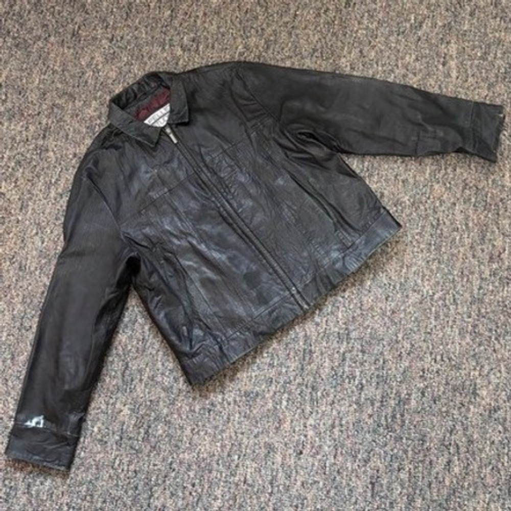Vintage 1985 Pelle Studio Wilsons Leather Jacket‎ Black Full Zip Mens XL Bomber